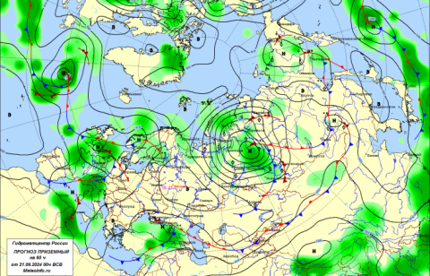 Синоптическая карта с фронтальным анализом евразии